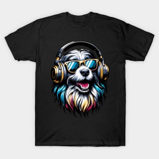 Smiling Schapendoes DJ Spins Tunes in Japanese Art T-Shirt